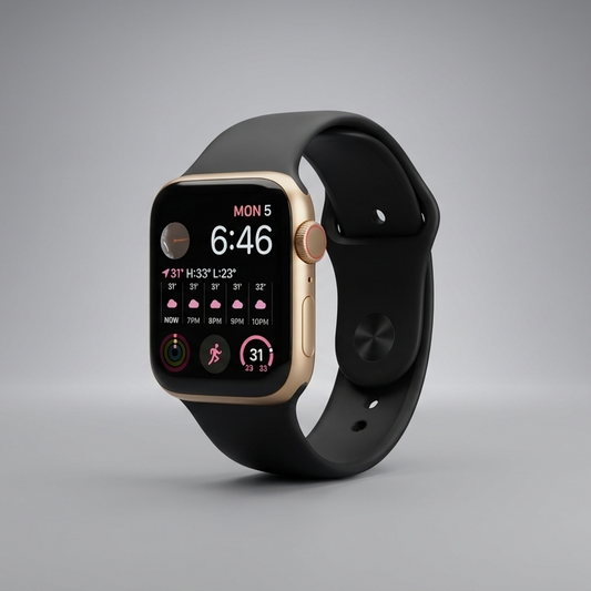 Smartwatch with a black band on a gray background